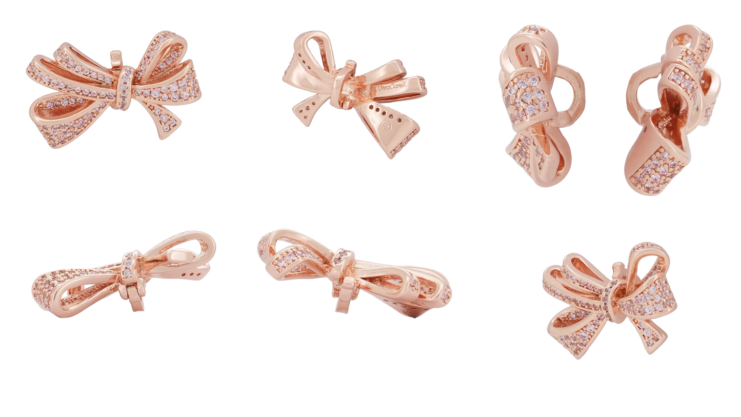 UltraCareX Open Earbud Charms - Bow Tie Diamond Jewelry for HUAWEI FreeClip, Ear-clip earbuds, Clip Earbuds Decorative Accessory, Gold Pink