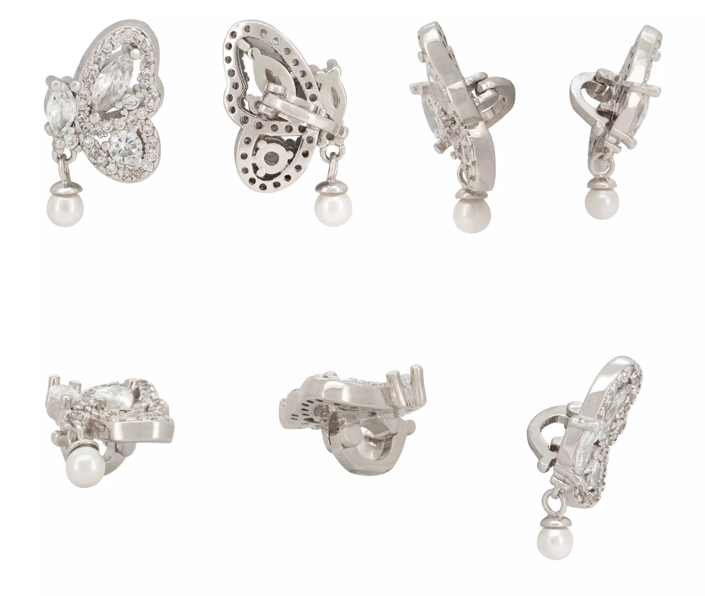 UltraCareX Open Earbud Charms - Butterfly Pearl Diamond Jewelry for HUAWEI FreeClip, Ear-clip earbuds, Clip Earbuds Decorative Accessory, Silver