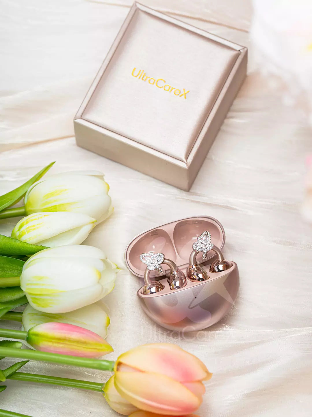 UltraCareX Open Earbud Charms - Butterfly Pearl Diamond Jewelry for HUAWEI FreeClip, Ear-clip earbuds, Clip Earbuds Decorative Accessory, Silver