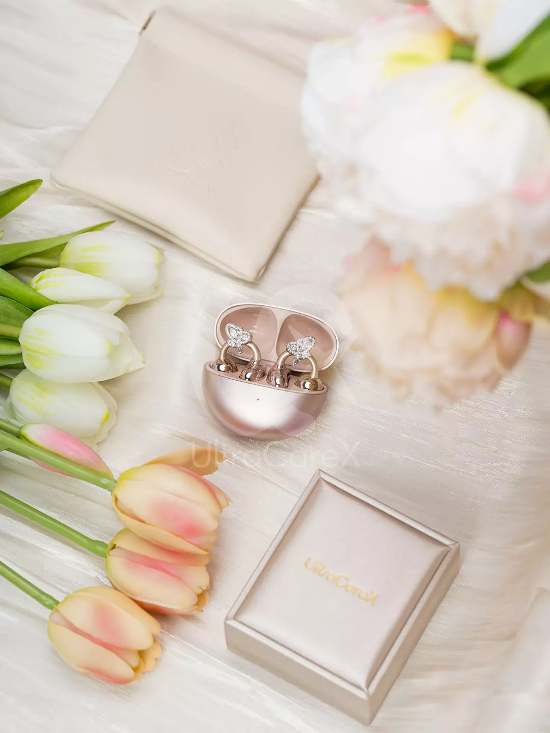 UltraCareX Open Earbud Charms - Butterfly Pearl Diamond Jewelry for HUAWEI FreeClip, Ear-clip earbuds, Clip Earbuds Decorative Accessory, Silver