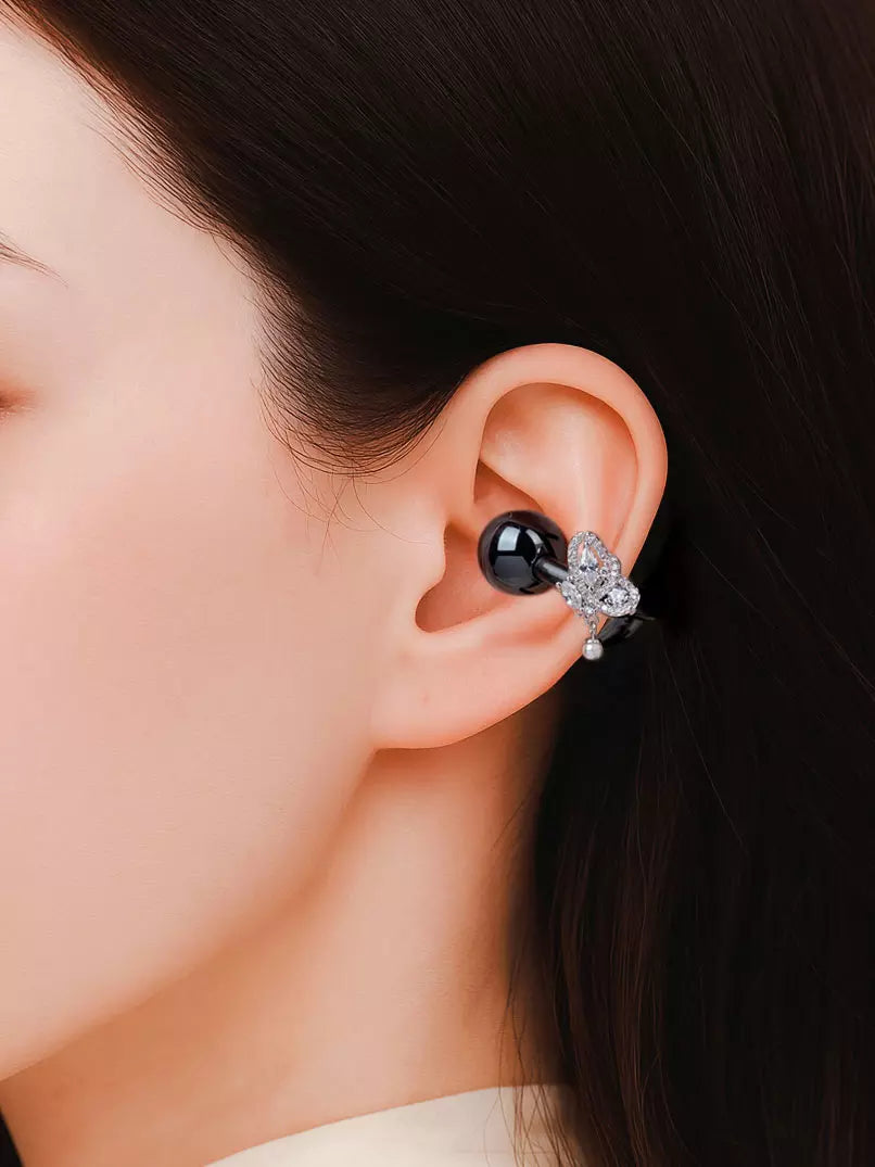 UltraCareX Open Earbud Charms - Butterfly Pearl Diamond Jewelry for HUAWEI FreeClip, Ear-clip earbuds, Clip Earbuds Decorative Accessory, Silver