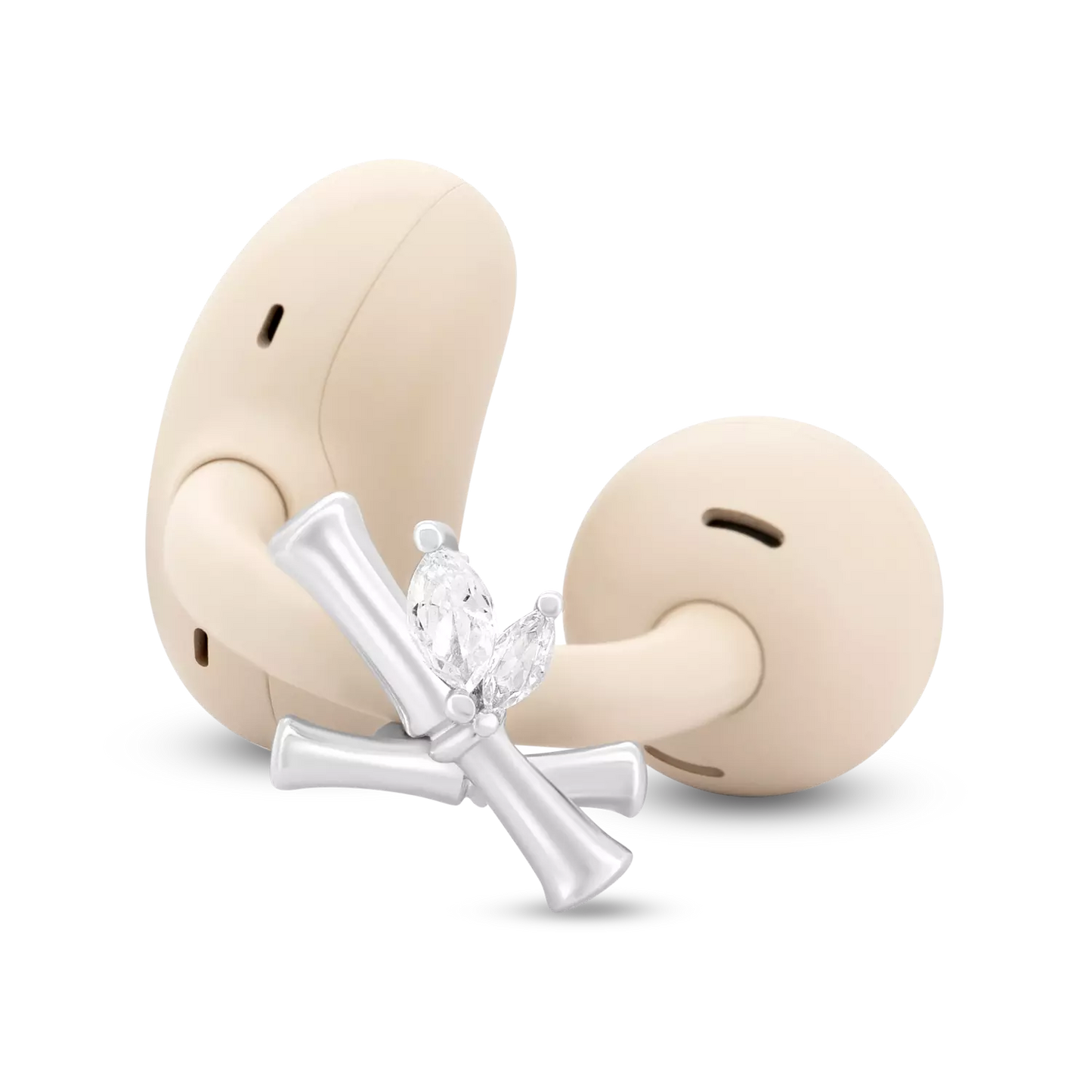 UltraCareX Open Earbud Charms - Bamboo Diamond Jewelry for HUAWEI FreeClip, Ear-clip earbuds, Clip Earbuds Decorative Accessory, Silver