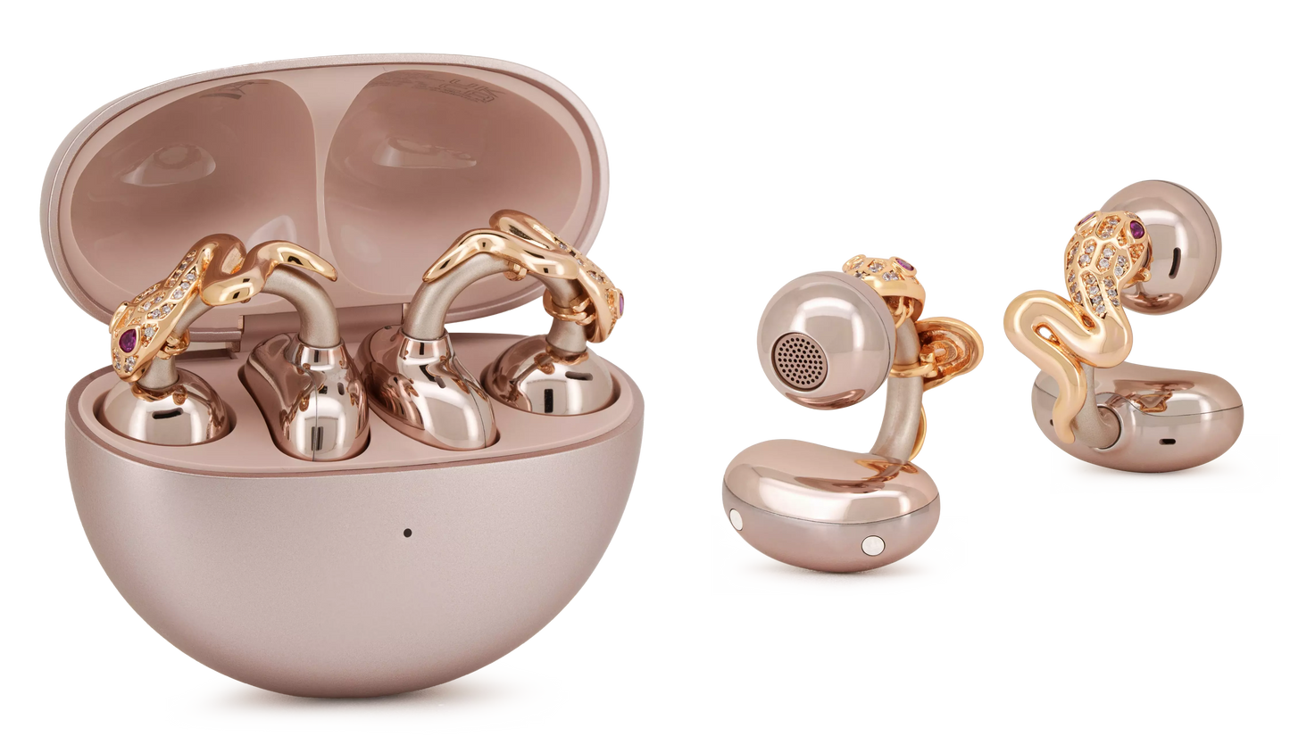 UltraCareX Open Earbud Charms - Snake Diamond Jewelry for HUAWEI FreeClip, Ear-clip earbuds, Clip Earbuds Decorative Accessory, Gold