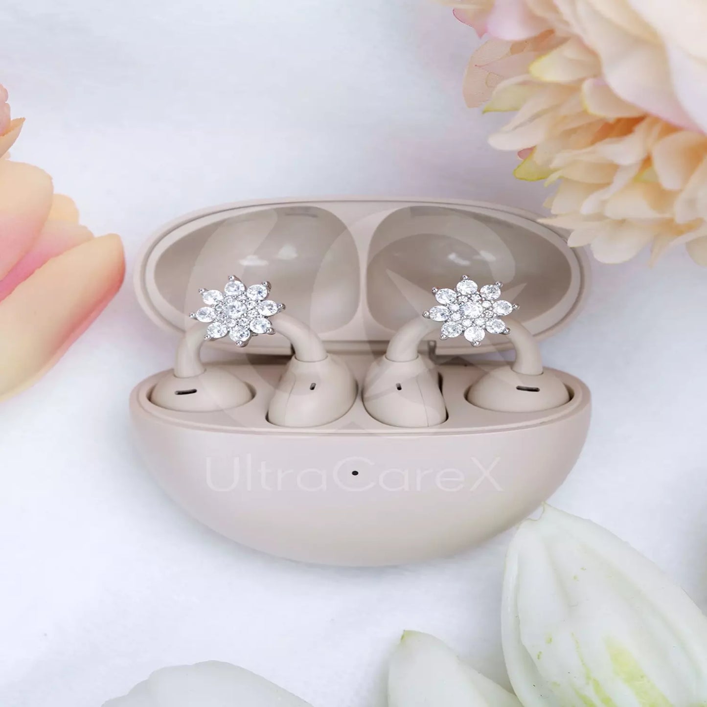 UltraCareX Open Earbud Charms - Lotus Diamond Jewelry for HUAWEI FreeClip, Ear-clip earbuds, Clip Earbuds Decorative Accessory, Silver