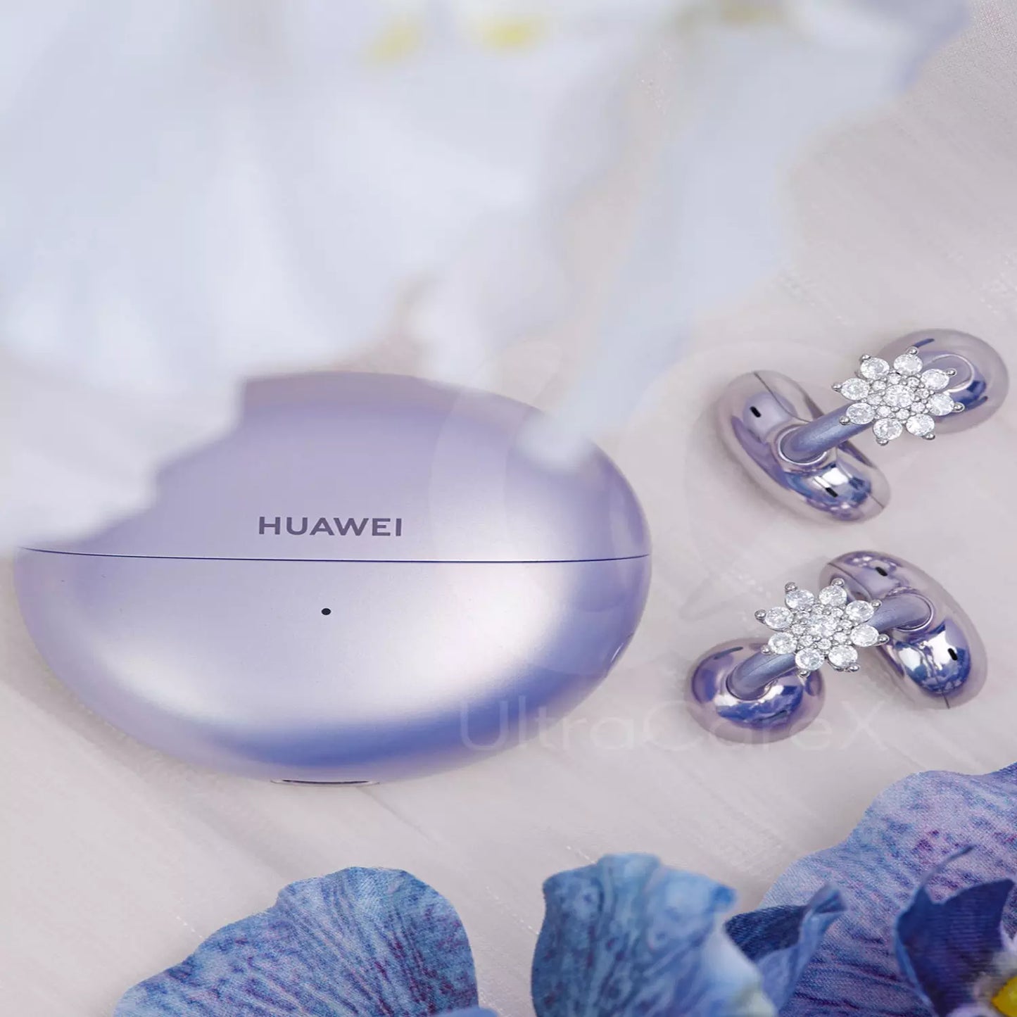 UltraCareX Open Earbud Charms - Lotus Diamond Jewelry for HUAWEI FreeClip, Ear-clip earbuds, Clip Earbuds Decorative Accessory, Silver
