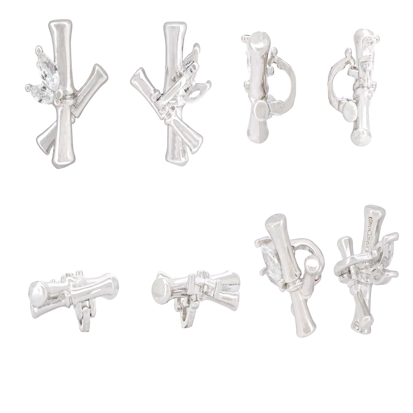 UltraCareX Open Earbud Charms - Bamboo Diamond Jewelry for HUAWEI FreeClip, Ear-clip earbuds, Clip Earbuds Decorative Accessory, Silver