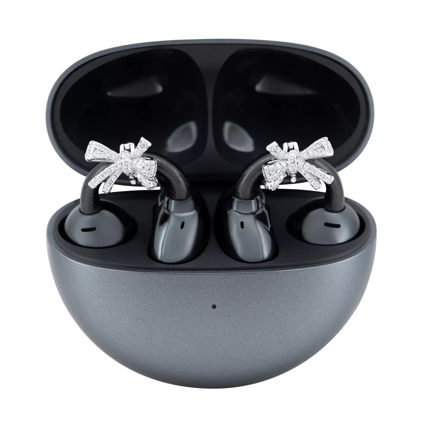UltraCareX Open Earbud Charms - Mini Bow Tie Diamond Jewelry for HUAWEI FreeClip, Ear-clip earbuds, Clip Earbuds Decorative Accessory, Silver