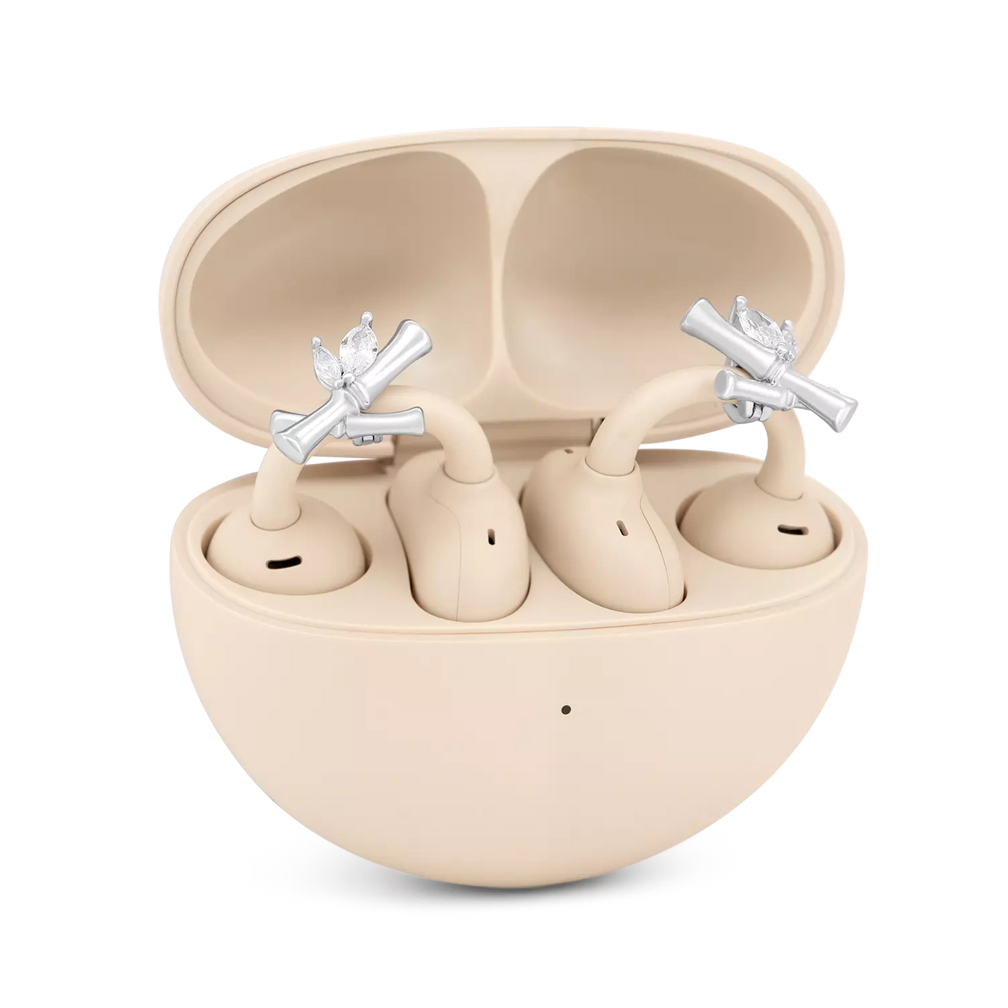 UltraCareX Open Earbud Charms - Bamboo Diamond Jewelry for HUAWEI FreeClip, Ear-clip earbuds, Clip Earbuds Decorative Accessory, Silver