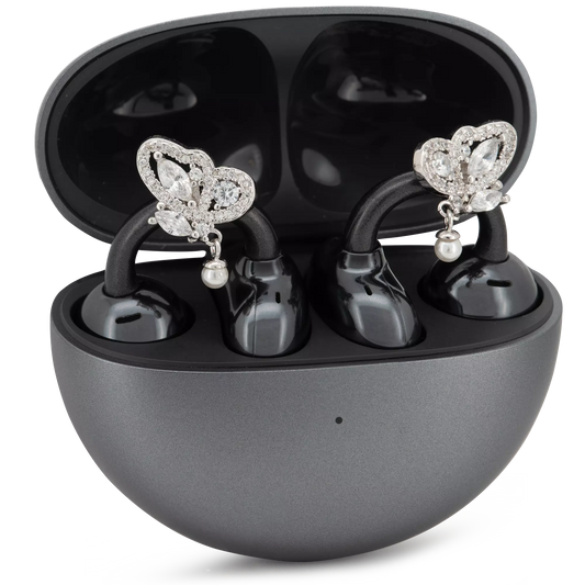 UltraCareX Open Earbud Charms - Butterfly Pearl Diamond Jewelry for HUAWEI FreeClip, Ear-clip earbuds, Clip Earbuds Decorative Accessory, Silver