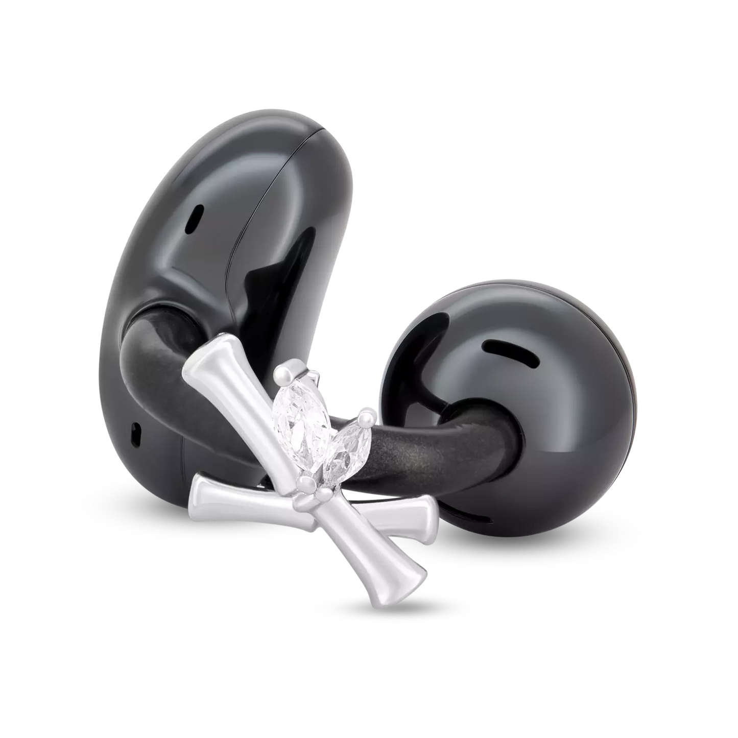 UltraCareX Open Earbud Charms - Bamboo Diamond Jewelry for HUAWEI FreeClip, Ear-clip earbuds, Clip Earbuds Decorative Accessory, Silver