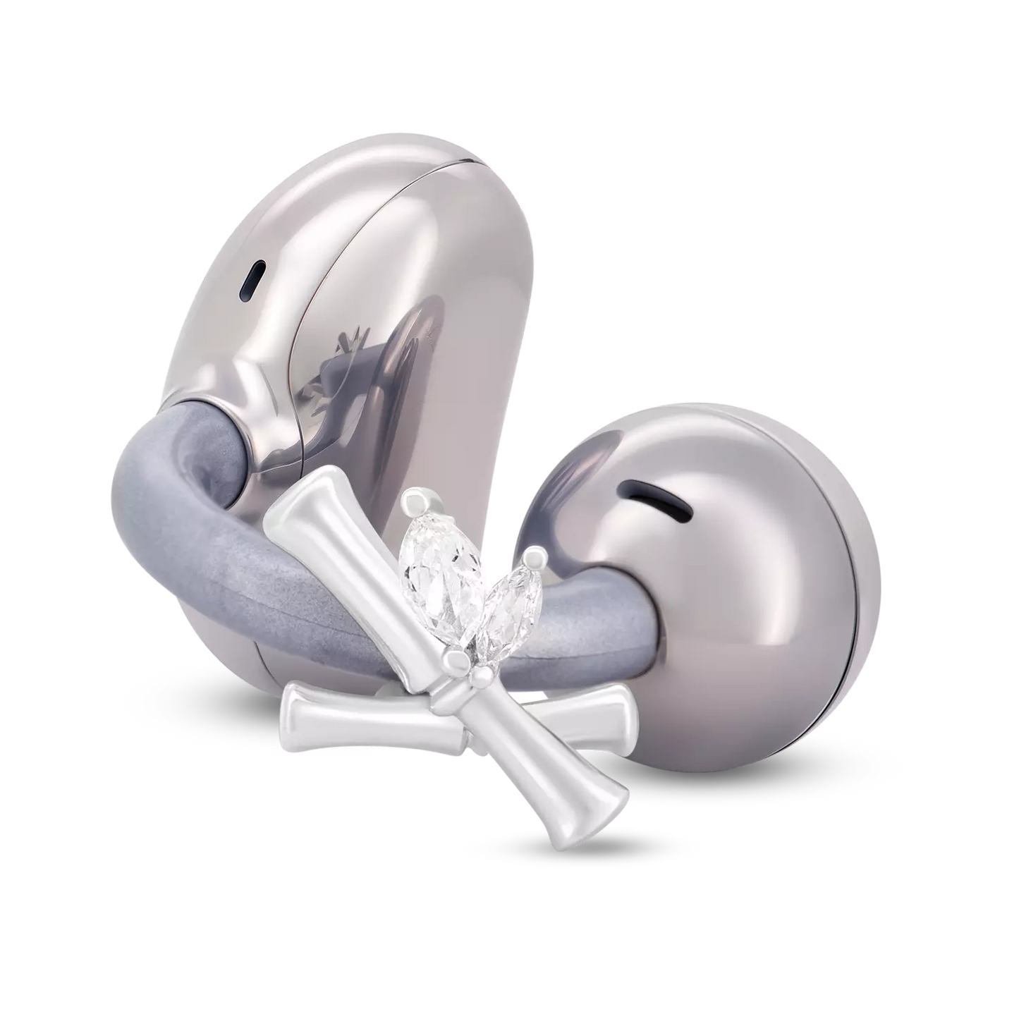 UltraCareX Open Earbud Charms - Bamboo Diamond Jewelry for HUAWEI FreeClip, Ear-clip earbuds, Clip Earbuds Decorative Accessory, Silver