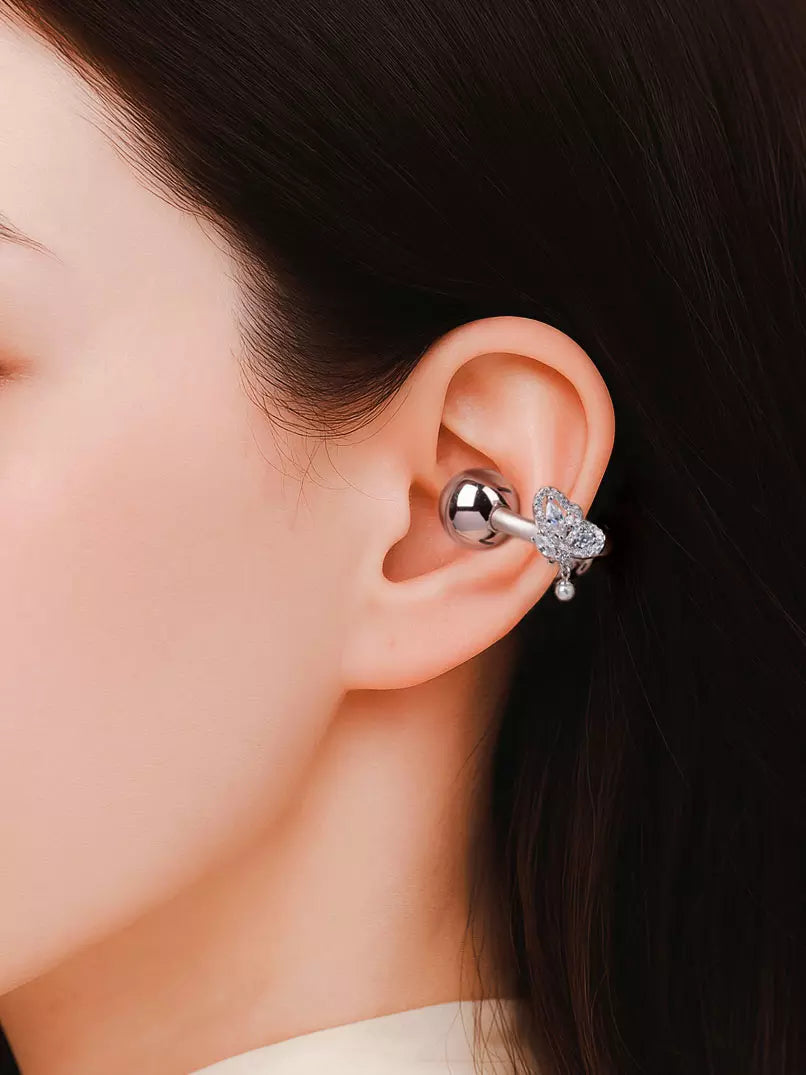 UltraCareX Open Earbud Charms - Butterfly Pearl Diamond Jewelry for HUAWEI FreeClip, Ear-clip earbuds, Clip Earbuds Decorative Accessory, Silver