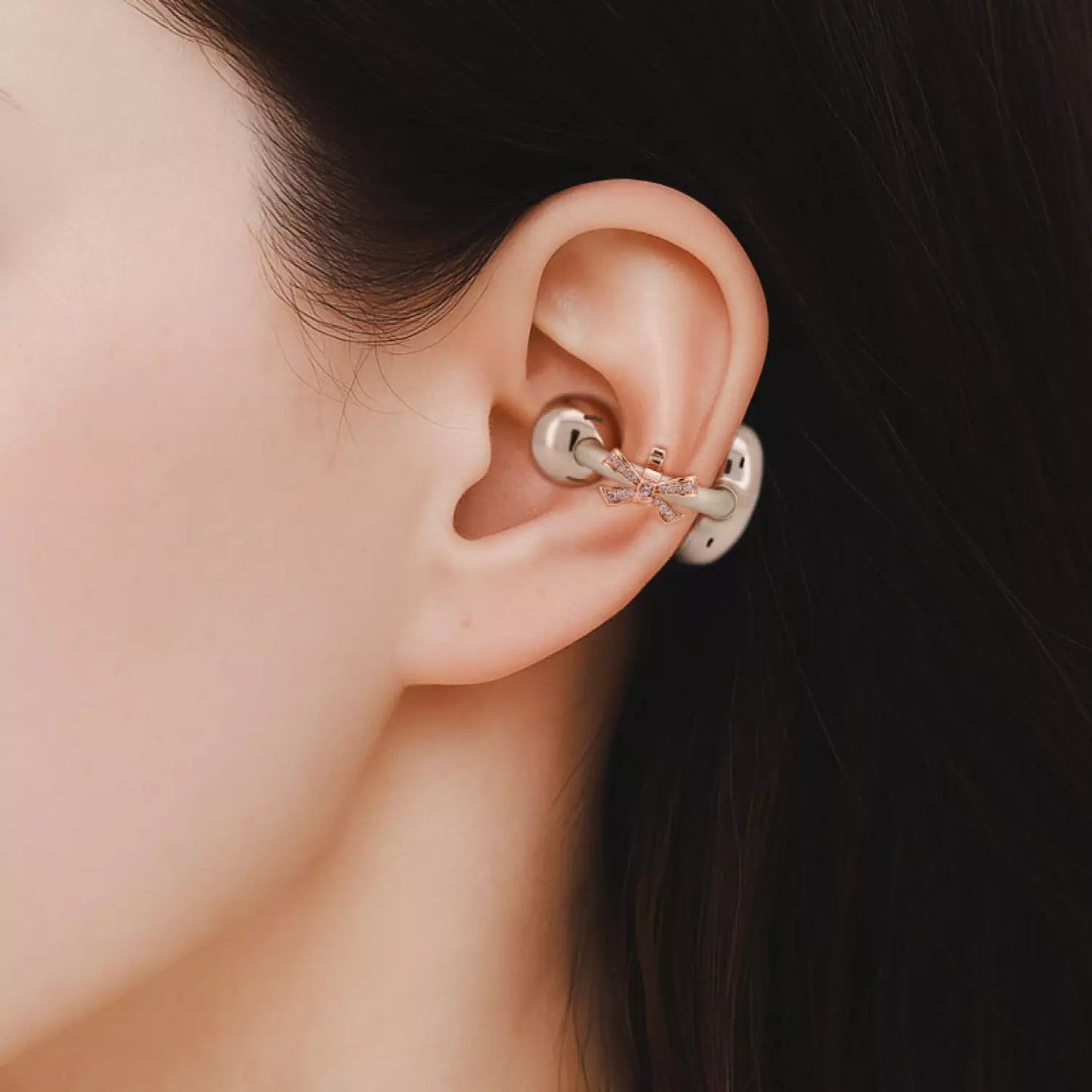 UltraCareX Open Earbud Charms - Cute Bow Tie Diamond Jewelry for HUAWEI FreeClip, Ear-clip earbuds, Clip Earbuds Decorative Accessory, Rose Gold