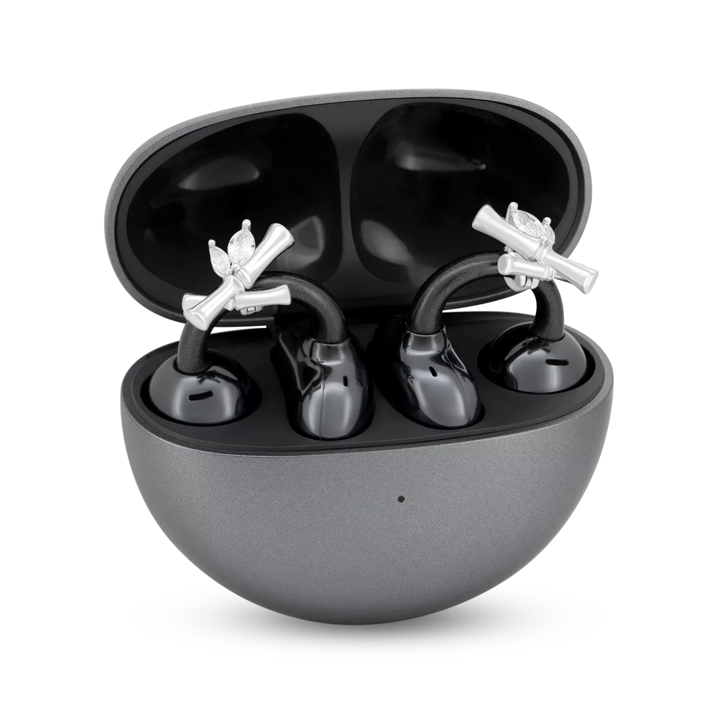 UltraCareX Open Earbud Charms - Bamboo Diamond Jewelry for HUAWEI FreeClip, Ear-clip earbuds, Clip Earbuds Decorative Accessory, Silver