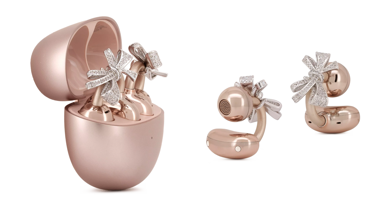 UltraCareX Open Earbud Charms - Bow Diamond Jewelry for HUAWEI FreeClip, Ear-clip earbuds, Clip Earbuds Decorative Accessory, Silver