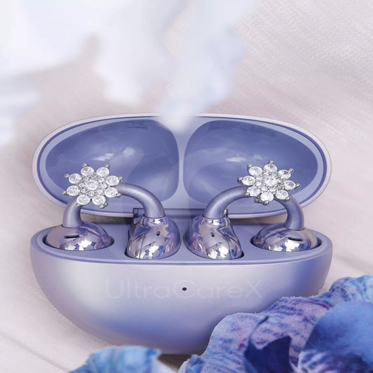 UltraCareX Open Earbud Charms - Lotus Diamond Jewelry for HUAWEI FreeClip, Ear-clip earbuds, Clip Earbuds Decorative Accessory, Silver