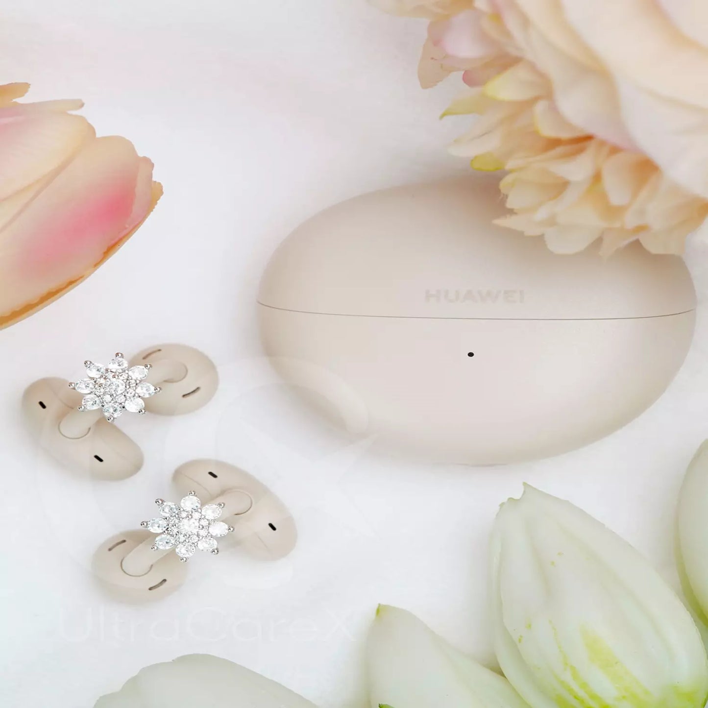 UltraCareX Open Earbud Charms - Lotus Diamond Jewelry for HUAWEI FreeClip, Ear-clip earbuds, Clip Earbuds Decorative Accessory, Silver